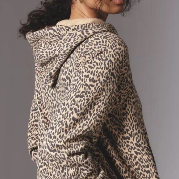 Anthropologie Daily Practice Drawstring Cropped Hoodie Leopard Print Size XS - Picture 2 of 3